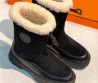 Женские замшевые сапоги с мехом Hermes черные с кожаными элементами 2026