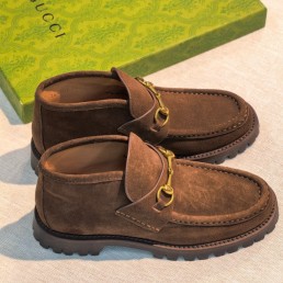 Женские замшевые ботильоны Gucci Horsebit коричневые 2026