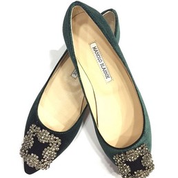 Женские летние балетки Manolo Blahnik изумрудные