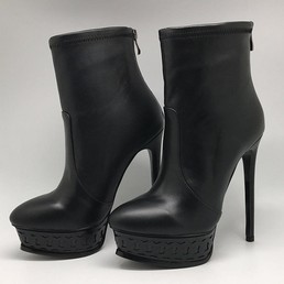 Женские кожаные осенние ботильоны Casadei черные на танкетке и высоком каблуке