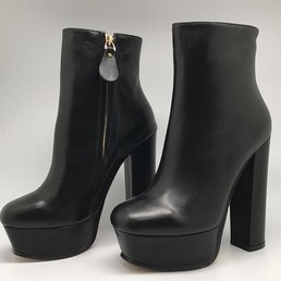 Женские кожаные ботильоны Gucci черные на танкетке и высоком каблуке