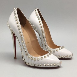 Женские белые кожаные туфли Christian Louboutin Pigalle с шипами на высоком каблуке
