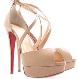 Женские кожаные босоножки на платформе Christian Louboutin бежевые