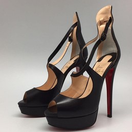 Женские кожаные босоножки на платформе Christian Louboutin черные