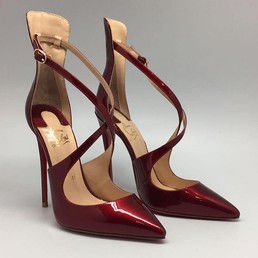 Женские кожаные лаковые туфли Christian Louboutin Pigalle бордовые на высоком каблуке