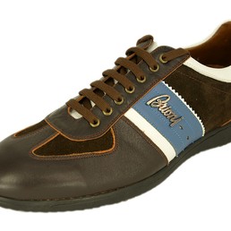 Мужские кожаные летние кроссовки Brioni коричневые с синим