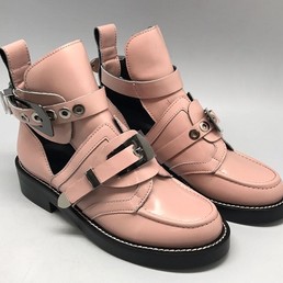 Женские летние лаковые ботинки Balenciaga розовые с застежками