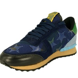 Летние комбинированные кроссовки Valentino Garavani Rockrunner темно-синие со звездой