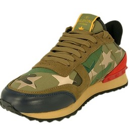 Летние комбинированные кроссовки Valentino Garavani Rockrunner милитари со звездой