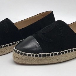 Женские замшевые  эспадрильи Chanel с кожаными вставками черные