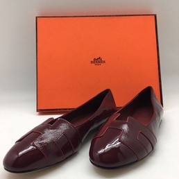 Женские летние лаковые балетки Hermes бордовые
