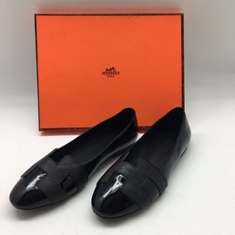 Женские летние лаковые балетки Hermes черные