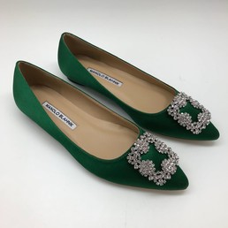 Женские атласные балетки Manolo Blahnik зеленые