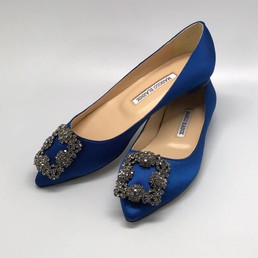 Женские атласные синие балетки Manolo Blahnik