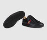 Женские летние кожаные кроссовки Gucci черные с пчелой