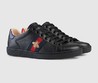 Женские летние кожаные кроссовки Gucci черные с пчелой