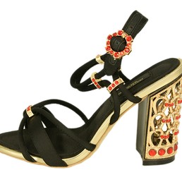 Женские босоножки Dolce&Gabbana черные с золотым каблуком