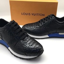 Мужские кожаные кроссовки Louis Vuitton черные (питон)