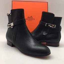 Женские кожаные осенние полусапоги Hermes черные