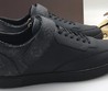 Мужские осенние кожаные кроссовки Louis Vuitton черные с липучкой