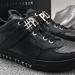 Мужские кроссовки с липучкой из кожи питона Philipp Plein черные
