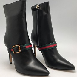 Женские кожаные сапоги Gucci черные на высоком каблуке