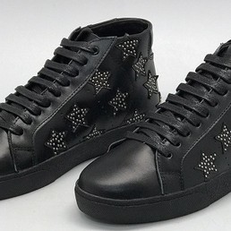 Кожаные высокие кеды Saint Laurent чёрные со звёздами