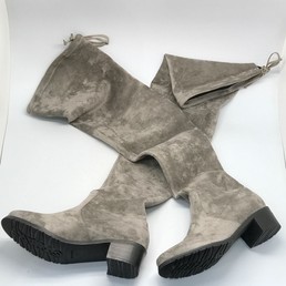 Ботфорты велюр Stuart Weitzman серые на среднем каблуке