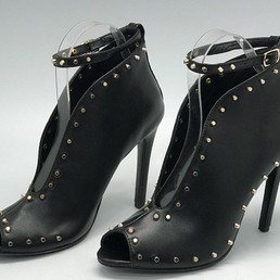 Женские кожаные ботильоны Balenciaga черные на высоком каблуке