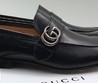 Мужские кожаные лоферы Gucci черные с металлической пряжкой