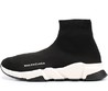 Летние женские кроссовки носки Balenciaga Speed Trainer чёрные на белой подошве