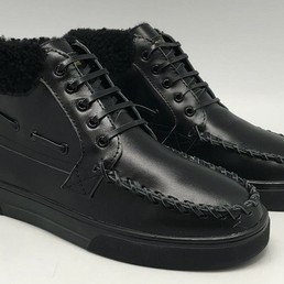 Женские зимние кожаные высокие кеды на меху Saint Laurent чёрные