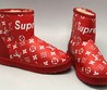 Женские кожаные сапоги Louis Vuitton Supreme красные