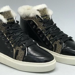 Кожаные высокие кеды на меху Saint Laurent чёрные