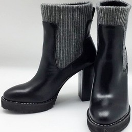 Женские кожаные комбинированные осенние сапоги Brunello Cucinelli высокие черные