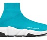 Летние женские кроссовки носки Balenciaga Speed Trainer голубые на белой подошве