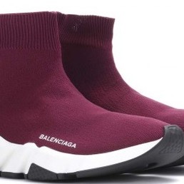 Летние женские кроссовки носки Balenciaga Speed Trainer бордовые на белой подошве