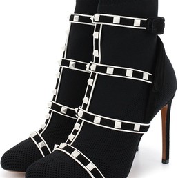 Женские текстильные ботильоны Valentino Free Rockstud Bodytech черные на шпильке