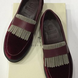 Женские дерби Brunello Cucinelli бордовые бархат