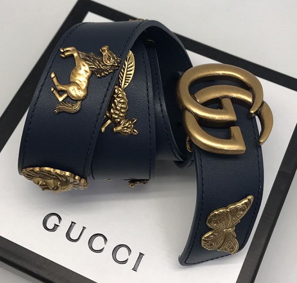 Женский ремень Gucci кожаный синий.