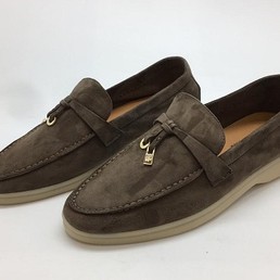 Женские серые лоферы Loro Piana Open Walk замшевые