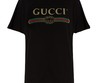 Женская футболка Gucci черная с логотипом