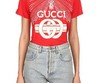 Женская футболка Gucci красная с логотипом