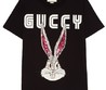 Женская футболка Gucci черная с принтом кролик