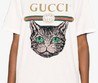 Женская футболка Gucci белая с принтом кот