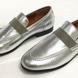 Лоферы Brunello Cucinelli серебристые кожаные