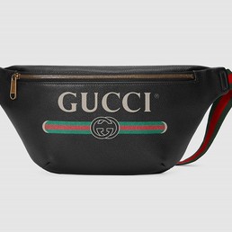 Сумка на пояс Gucci черная с принтом