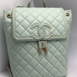 Кожаный рюкзак Chanel голубой