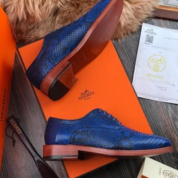 Мужские туфли из кожи питона Hermes синие