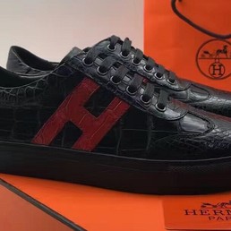 Мужские кроссовки из кожи крокодила Hermes черные